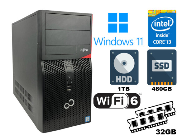 Fujitsu Esprimo PC P556 E90+ i3 6100 32GB RAM 480GB SSD 1TB HDD Wi-Fi 6